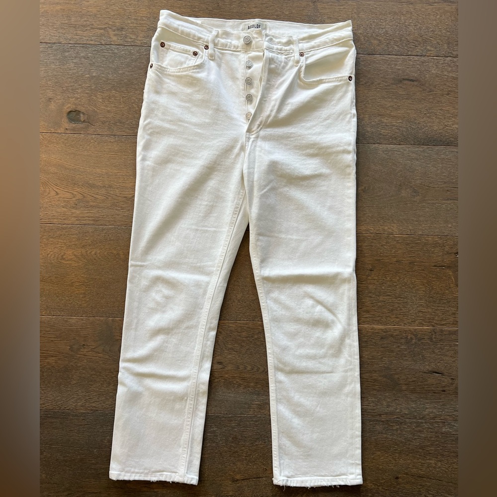 Agolde Riley High-Rise Straight Cropped Whip White Jeans Womens Size 28